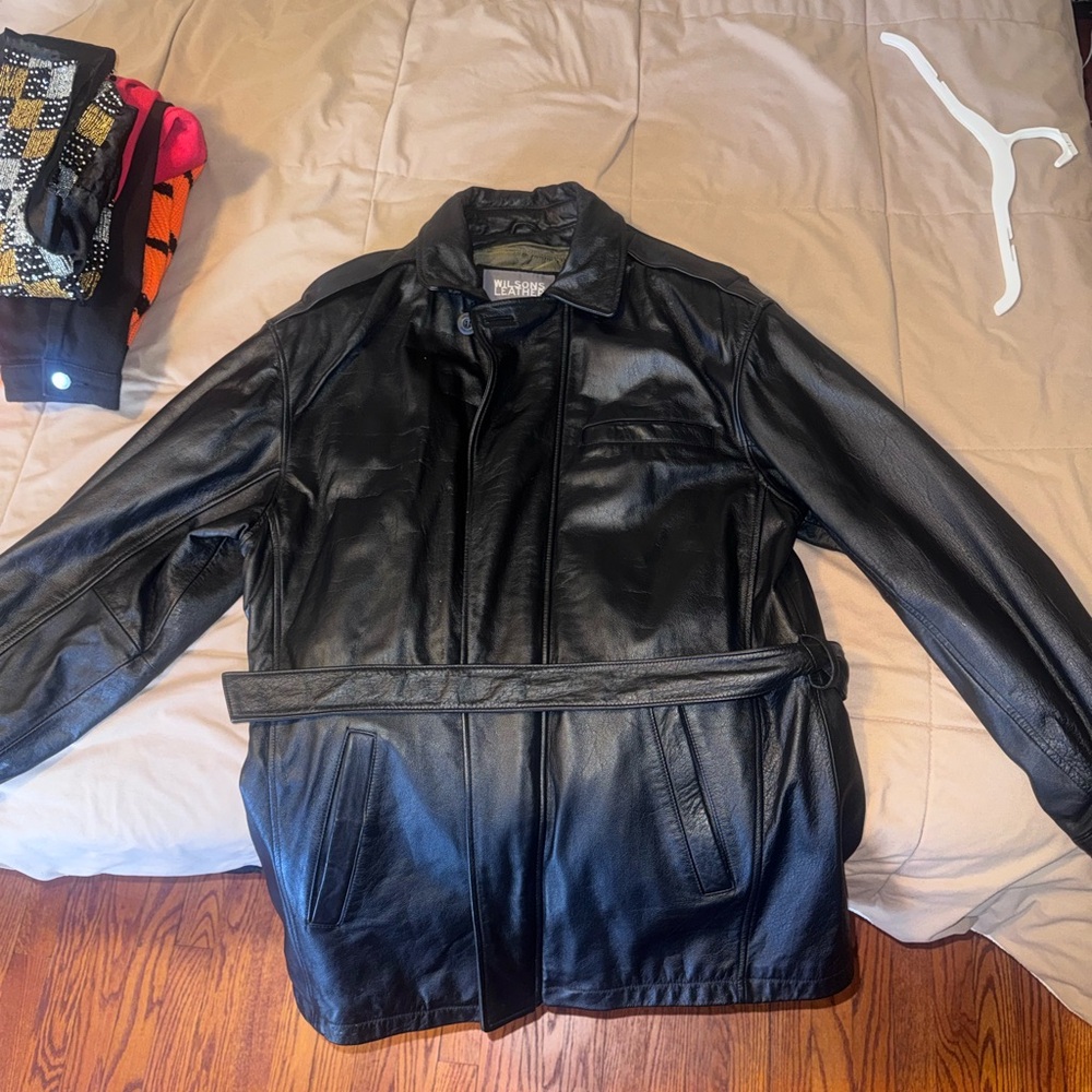 Wilsons Leather Black Belted Jacket